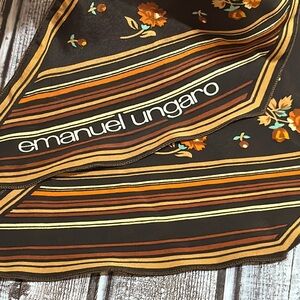 Emanuel Ungaro Silk Vintage Brown Flowers Stripes Lovely 60’s 70’s Skinny Scarf